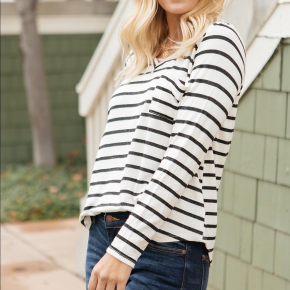 Basically Striped Long Sleeve Top in Ivory and Black - Size XS - Picture 4 of 6